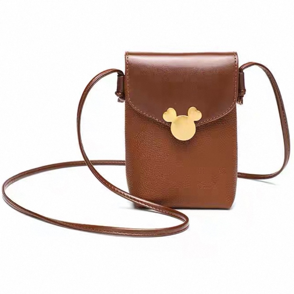 Brown Crossbody Cellphone Bag with Gold Accent